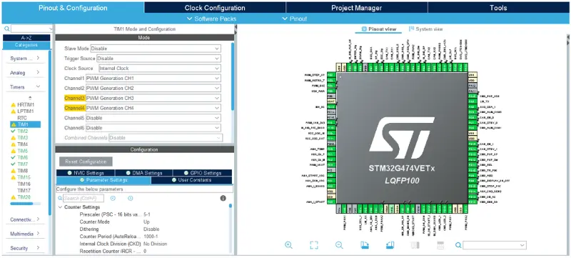Configurazione dei pinout e sviluppo firmware per microcontrollori STM32